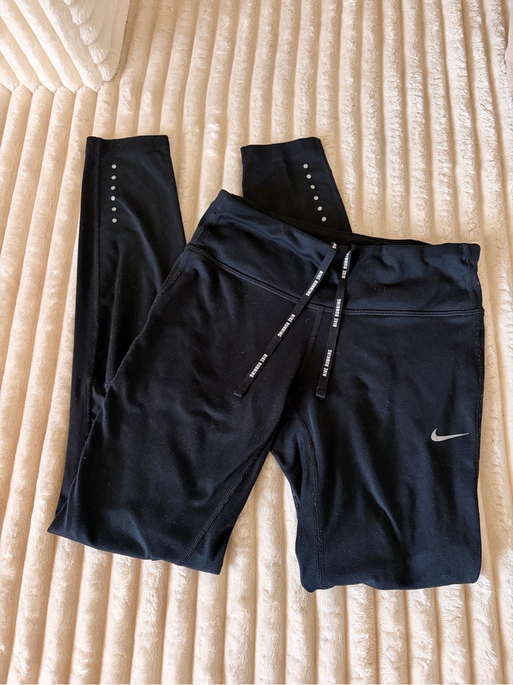 Nike Kids Black Leggings with Reflective Swoosh and Dot Accents